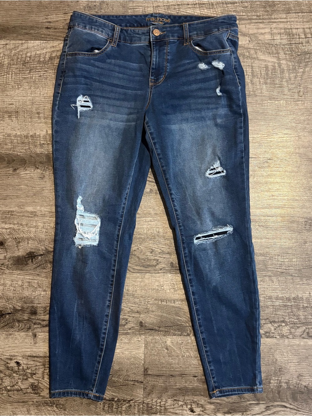 Maurices Jeans Women’s 14W Blue Mid Rise Distressed Denim